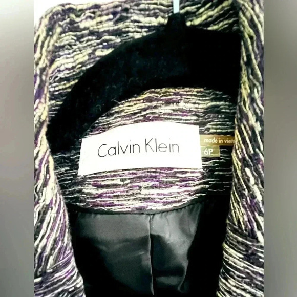 Calvin Klein Tweed Blazer, Size 6P, Grey/Black/White/Purple Tweed - Picture 4 of 4